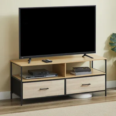 Produktbild von CASABEL TV-Schrank 120 cm, Holz und schwarzes Metall, 2 Stoffschubladen