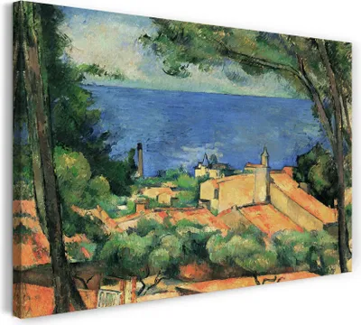 Produktbild von Leinwandbild (80x60cm): Paul Cézanne - L'Estaque (18831885), echter Holz-Keilrahmen inkl. Aufhänger, handgefertigt in Deutschland