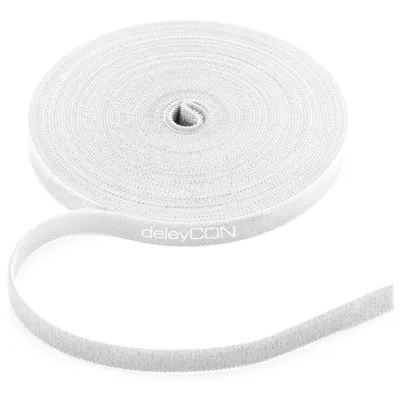 Produktbild von deleyCON 10m Klett Kabelbinder Klettband Klettbandrolle 10mm Breit Kabelmanagement Klettkabelbinder Klettverschluss zuschneidbar Weiß