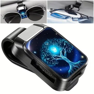 Produktbild von GKA Auto Brillenhalter für Sonnenblende mit Klickverschluss Baum des Lebens Blau Halter für Brille Sonnenbrille Lesebrille