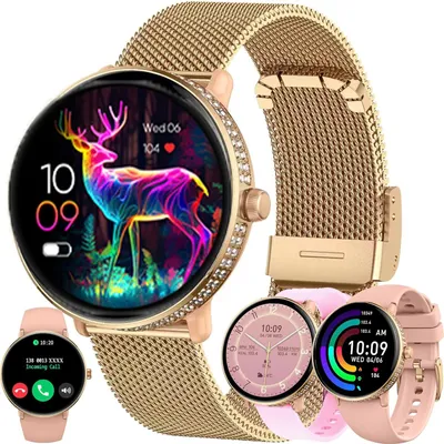 Produktbild von Fur Damen mit Telefonfunktion, 5 ATM Fitness Schrittzähler Herzfrequenz SpO2 Schlafmonitor, Sportuhr Aktivitätstracker