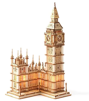 Zdjęcie produktu dla Trójwymiarowa drewniana układanka "Big Ben", zestaw do modelarstwa z diodami LED, 220 elementów