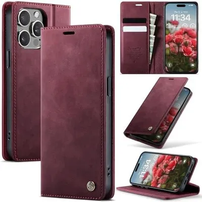 Zdjęcie produktu dla Etui portfelowe do iphone 14 pro max z klapką ze skórypoliuretan premium