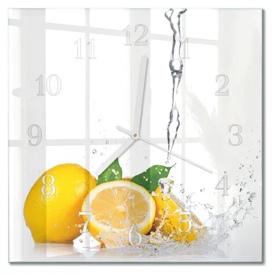 Produktbild von Tulup Glasuhr Wanduhr Küchenuhr Echt-Glas 30x30 cm Modern Dekorativ Geräuschlos Weiße Zeiger - Zitronen