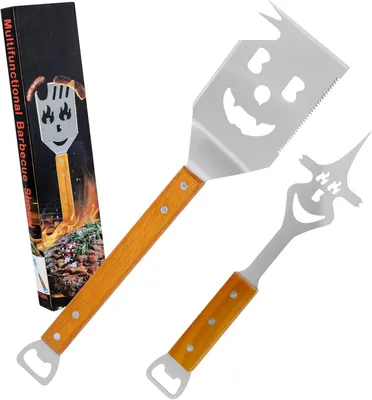 Produktbild von Grillwender 2 Stück, 8-in-1 Grillwerkzeug, 43 cm, Edelstahl, Holzgriff, für Grill