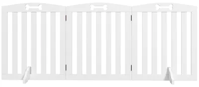 Produktbild von Hundeschutzgitter MDF rutschfest, Hunde-Absperrgitter 3 Paneele freistehend klappbar, Weiß | Stützfüße | 5,7 kg | 155 x 61 cm