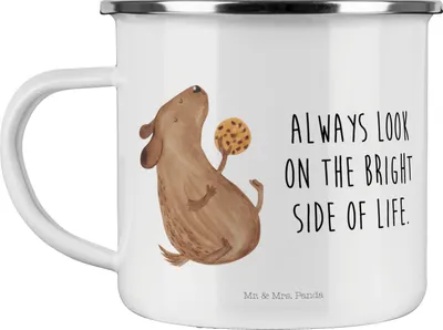 Produktbild von Mr. & Mrs. Panda Teebecher Hund Keks - Weiß - Geschenk, Pott, Teetasse, Kaffeepott, Optimist, Hundemama, Haferl, Sprüche, Emaille Tasse, Leckerli, Optimistisch