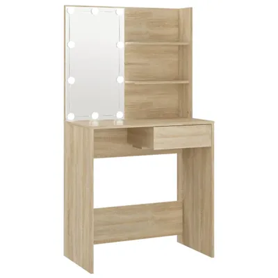 Obrázok produktu pre Toaletný stolík s LED osvetlením, dub sonoma, 74,5x40x141 cm, imitácia dreva