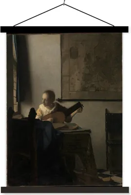 Produktbild von MuchoWow® Textilposter Der Lautenspieler - Johannes Vermeer 120x160 cm mit schwarzem Rahmen - Magnetischer