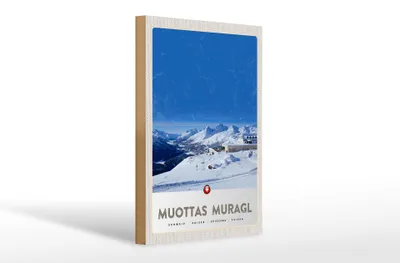 Produktbild von Holzschild Reise 20x30cm Muottas Murgal Schweiz Gebirge Schnee