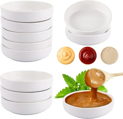 Zdjęcie produktu dla Małe miseczki ceramiczne, okrągłe, o średnicy 9 cm, zestaw 12 sztuk, idealne do sosów i przekąsek