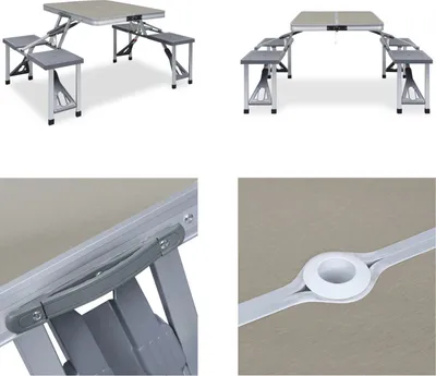 Imagen del producto de vidaXL Mesa plegable para camping con 4 plazas, acero y aluminio - Mesa y sillas para camping - Mesa plegable para camping - Mesas plegables para camping