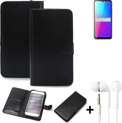 Produktbild von K-S-Trade Wallet Case Handyhülle kompatibel mit Blackview A70 Schutzhülle Flip cover Flipstyle Tasche Hülle Flipcover Slim Bumper schwarz + in ear