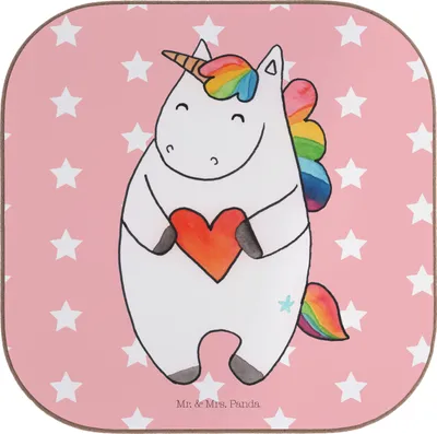 Produktbild von Mr. & Mrs. Panda Untersetzer für Gläser Einhorn Herz - Rot Pastell - Geschenk, Tassenuntersetzer, Unicorn, Glas, gläseruntersetzer, Coaster, Holzuntersetzer, Lustig