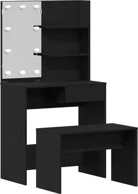 Immagine prodotto di Set Tavolo da Trucco LED 2 pcs Rovere Nero Legno multistrato