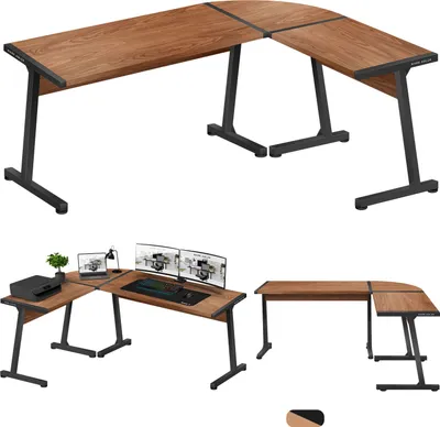 Produktbild von MARK ADLER Leader 5.5 | L-Form Eckschreibtisch Gaming Schreib Computer Arbeits Tisch Bürotisch | Homeoffice Arbeitszimmer | 147 x 112 | Walnussholz
