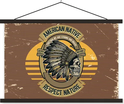 Produktbild von MuchoWow® Textilposter Mannshöhle - Indianerformschnitt - Schädel - Vintage 90x60 cm mit schwarzem Rahmen - Aufhängungssatz