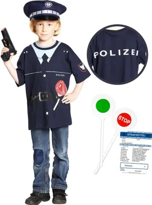 Polizei Kostüm Spielshirt Polizei mit Polizeikelle & Strafzettel für Kinder Gr. 104-140  Fasching Karneval Spielzeug Kinderfasching