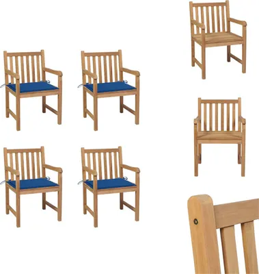 Produktbild von vidaXL Gartenstühle 4 Stk. mit Königsblauen Kissen Massivholz Teak -  Gartenstühle