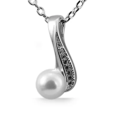 Produktbild von 925/- Echt Silber Anhänger ohne Kette "Skaise", Perle und Zirkoniabesatz, 925/rhodiniert