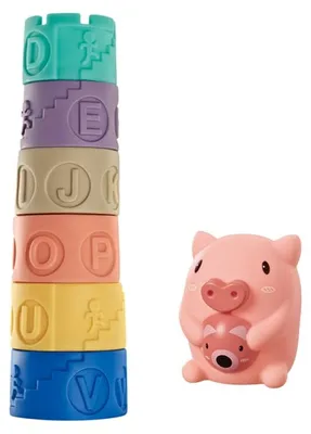 Produktbild von Baby Montessori Stapelturm Schweinchen - 7 Teile - Weiches Stapelspielzeug ab 6 Monaten