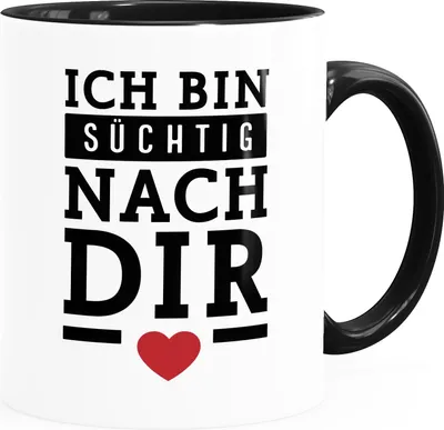 Produktbild von Kaffee-Tasse Spruch Liebe Liebeserklärung Ich bin süchtig nach dir Herz Geschenk Verliebte Jahrestag Moonworks® weiß-innen-schwarz Keramik-Tasse