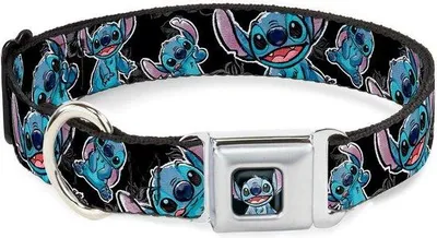 Produktbild von Famanu Hundehalsband Modisches Design - Stitch Poses/Hibiscus Skizze Schwarz/Grau/Blau - 25 cm breit - Für einen Halsumfang von 20-38 cm - Klein