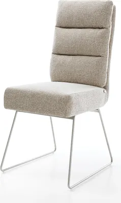 Produktbild von DELIFE Esszimmerstuhl Pela-Flex Webstoff Soft Beige Kufengestell Edelstahl Taschenfederkern