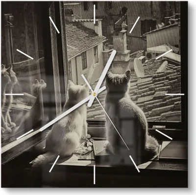 Produktbild von DEQORI Glasuhr 30x30 cm Modern 'Katzen auf Fensterbrett' Wanduhr Glas Uhr Design leise