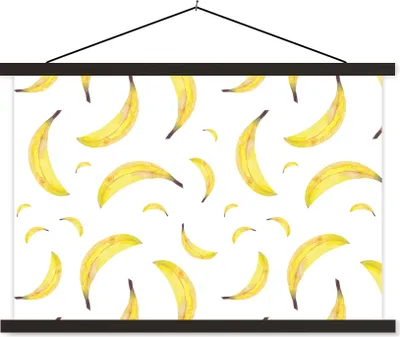 Produktbild von MuchoWow® Textilposter Bananen - Obst - Weiß 90x60 cm mit schwarzem Rahmen - Aufhängungssatz