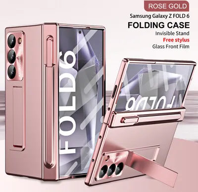 Produktbild von Hülle für Samsung Galaxy Z Fold 6 Magnet Scharnierschutz Stifthalter, Überzug PC Schutzhülle mit Objektivschutz, Displayschutz Pink