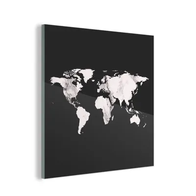 Obrázok produktu pre MuchoWow® Sklenené obrazy - Obrazy na stenu - Foto na skle Mapa sveta - Čiernobiela - Mramor 90x90cm Nástenná dekorácia zo skla - akrylový sklenený obraz -