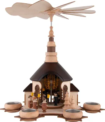 Produktbild von 1-stöckige Pyramide Seiffener Kirche mit Kurrende (36cm) von Zeidler Holzkunst