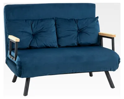 Produktbild von Schlafsofa 4 in 1 2-Sitzer mit Schlaffunktion, 183 x 98,5 cm klappbarer Schlafsessel mit 5-stufig verstellbarer Rückenlehne, Armlehne, Lendenkissen in Samtoptik für Wohnzimmer, Blau