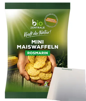 Produktbild von biozentrale Mini Maiswaffeln Rosmarin (50g Packung) + usy Block