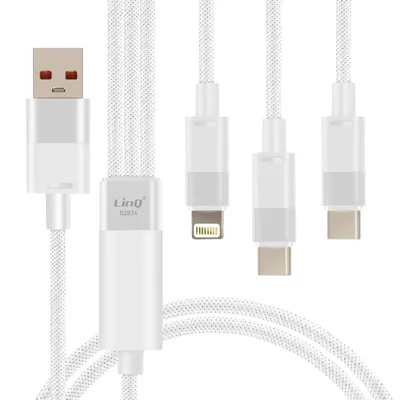 Obrázok produktu pre LinQ, kábel USB na Lightning + 2 USB-C 60W rýchle nabíjanie s dĺžkou 1,2 m, biely