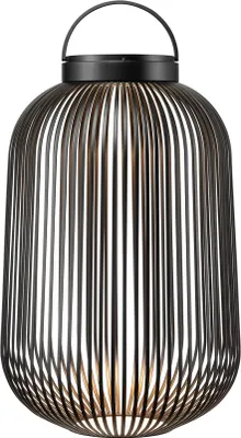 A black metal lantern with a cage-like design.