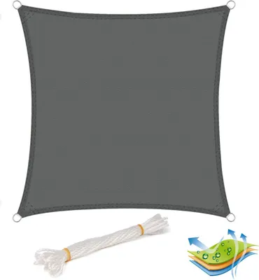 Produktbild von WOLTU Sonnensegel Quadrat 2x2m Grau wasserabweisend Sonnenschutz Polyester Windschutz mit UV Schutz für Garten Terrasse Camping