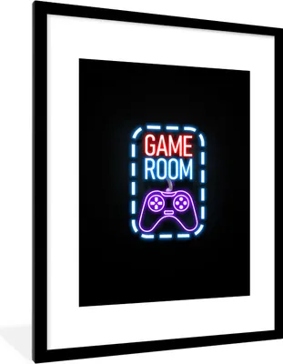 Produktbild von MuchoWow® Gerahmtes Poster Neon - Zitate - Spielzimmer - Controller - Schwarz 60x80 cm - Poster mit Schwarzem Bilderrahmen Wandposter Rahmen Foto Bilder - Wohnzimmer - Dekorationen - Prämie