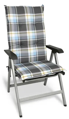 Image de Beautissu Chaise de jardin à dossier haut 120x50 cm Coussin bleu à carreaux ?