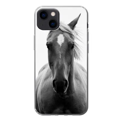 Produktbild von MuchoWow® Handyhülle Schutzhülle Hülle für iPhone 13 Pferd - Schwarz - Weiß - Porträt Silikon Softcase Handy Hülle - Karteninhaber