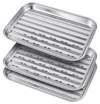Immagine prodotto di Set di 3 padelle in acciaio inossidabile per barbecue, dimensioni 34,5 x 24,2 cm