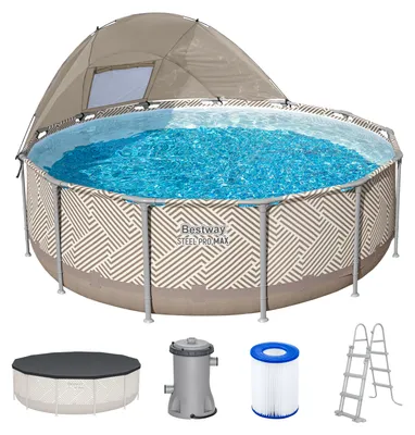 Produktbild von Bestway® Steel Pro MAX™ Frame Pool Komplett-Set mit Filterpumpe Ø 396 x 107 cm, Op Art-Design, rund