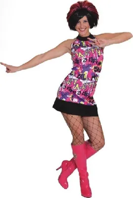 Produktbild von O9659-42 bunt Damen Discokleid Hippykostüm Gr.42