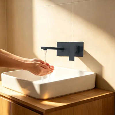 Produktbild von G1/2 Wandarmatur Bad Eingriff Vollkupfer Wasserhahn Unterputz (schwarz)