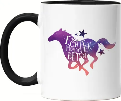 Produktbild von Echte Mädchen Reiten Tasse Schwarz Pferd Stute Hengst Pony Hobbie Liebe Pferdeflüsterer Pferdeliebhaber Freiheit