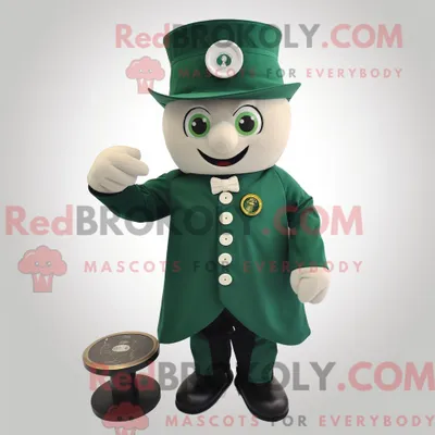 Produktbild von Maskottchen REDBROKOLY eines waldgrünen Zirkusdirektors mit Hemd und Manschettenknöpfen