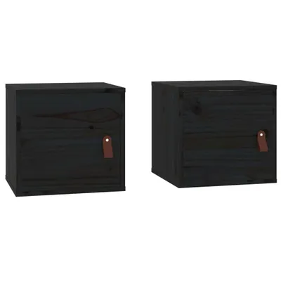 Image de vidaXL Armoires murales 2 pcs. noir 31,5x30x30 cm pin massif