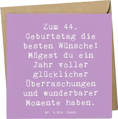 Produktbild von Mr. & Mrs. Panda Grußkarte Spruch 44. Geburtstag Glückwünsche - Lavendeltraum - Geschenk, besonderen Tag, doppelkarte, feiern, Glückwunschkarte, anlasskarte, Geschenke