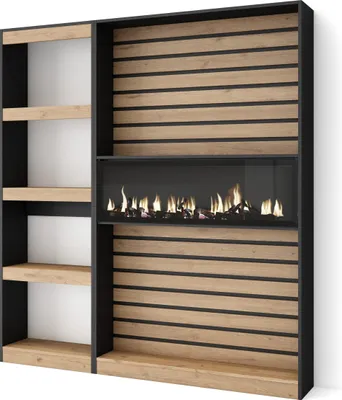 Immagine prodotto di COZY Libreria scaffale, 170x25x186cm, Soggiorno, Ufficio, Camino elettrico, Rovere e Nero